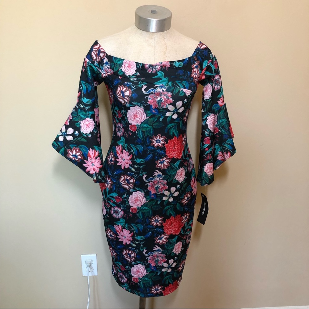 Bebe off shoulder floral bell sleeve dress